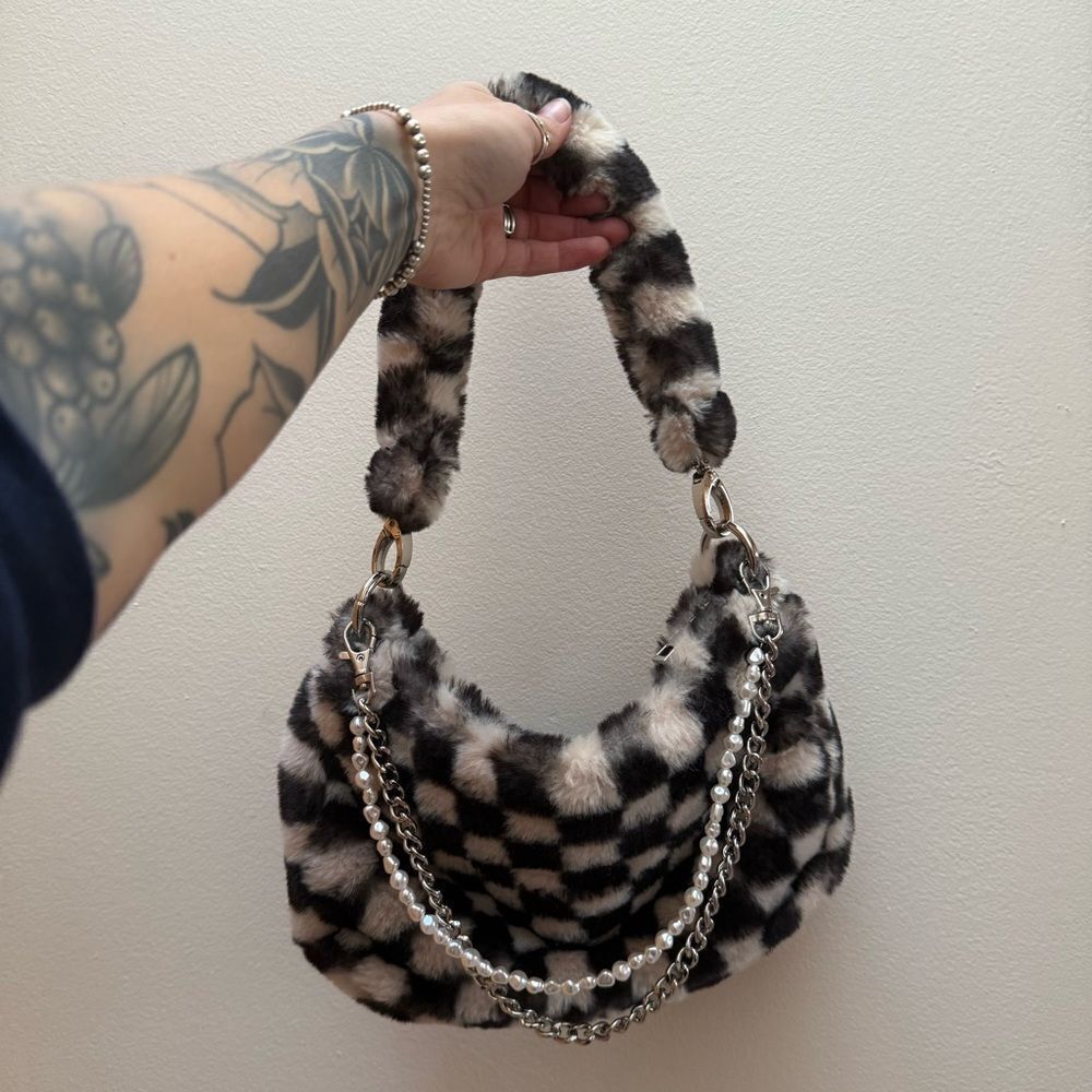 Urban outfitters checkered fuzzy purse